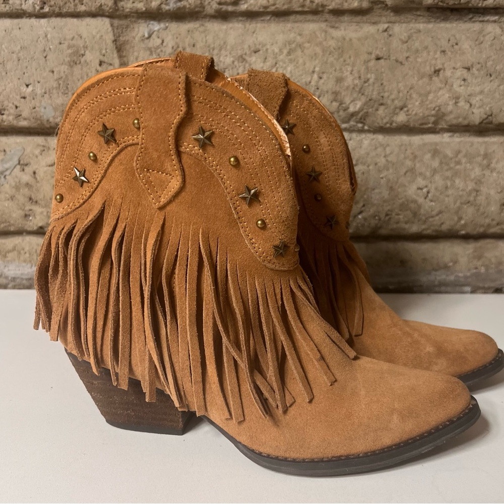 Very Volatile Suede Fringe Slip-On Shoes